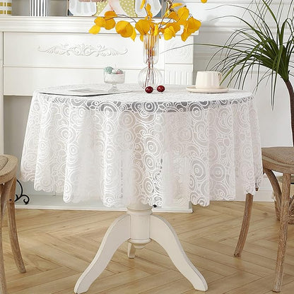 Jeloris Round Lace Tablecloth with Elegant Scalloped Bottom for Any Special Event Such as Wedding, Birthday Party, Baby Shower, Anniversary (48 inch, Style 7)