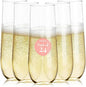 Prestee 24-Pack Stemless Plastic Champagne Flutes - 9 oz Clear Disposable Glasses for Wine, Cocktails, Mimosas - Champagne Flutes Plastic for Parties and Celebrations