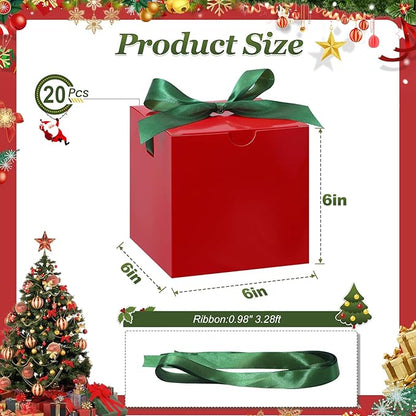 DOYIDE 20 Pack Small Gift Boxes, 6x6x6 Inch Red Elegant Paper Boxes with Ribbons, Christmas Gift Box Crafting, Wedding Party Favor, Cupcake, Candy, Bridesmaids Proposal Box