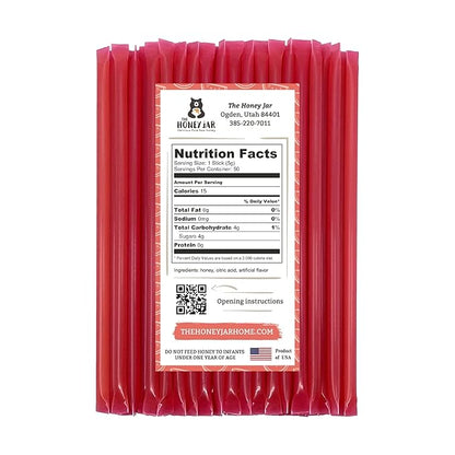 The Honey Jar Watermelon Flavored Honey Sticks - Pure Honey Straws For Tea, Coffee, or a Healthy Treat - One Teaspoon of Flavored Honey Per Stick - Made In The USA with Real Honey - (50 Count)