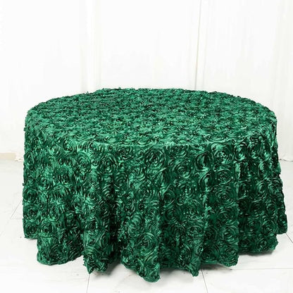 Efavormart 120" Hunter Emerald Green Grandiose 3D Rosette Satin Round Tablecloth for Wedding Party Event Decoration
