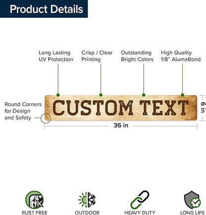 Custom Sign, Custom Street Sign, 11 Font Colors, 13 Font Styles, 4 Hole Options, 22 Sizes, 6x36 Inches, Rust Free DiBound, Fade Resistant, Made in USA by My Sign Center (Vintage)