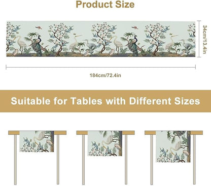 Peacock Table Runner,Retro Chinese Peonies Flowers Peacock Table Runner for Home Kitchen Dining Party Indoor Outdoor Decoration 13x70 Inch