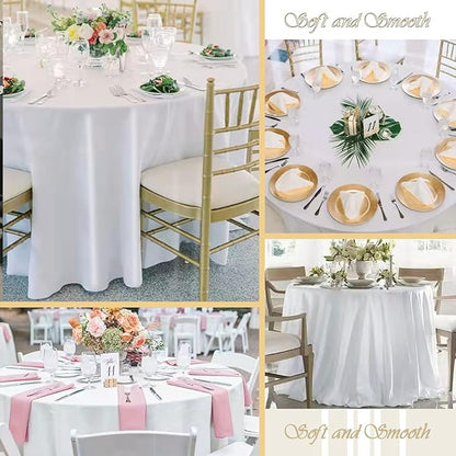 12 Pack 120 Inch White Satin Tablecloth - Premium Bright Silky Round Tablecloth Overlay Smooth Fabric Table Cover, Table Decoration for Wedding Party Banquet Events Restaurant Kitchen Dining
