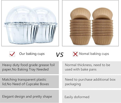 Foil Cupcake Liners with Lids 100Pack,Free-Air 3.5Oz Foil Baking Cups Mini Muffin Liners,Disposable Muffin Tins Muffin Cups,Sturdy Baking Tins Cupcake Wrappers for Individual Bakery,with Spoons-Silver