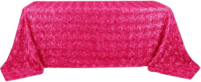 Efavormart 90"x132" Wholesale Rectangle Table Cover Fushia Grandiose Rosette 3D Satin Tablecloth for Wedding Party Event