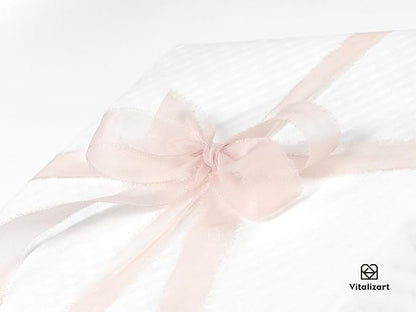 Vitalizart Pink Organza Ribbon Frayed Sheer Organza 3/8" Silk Like Ribbons for Valentines Day Gift Wrapping Craft Flower Bouquet Wedding Invitations Mesh Fabric Blush Light Pink 15 Yards