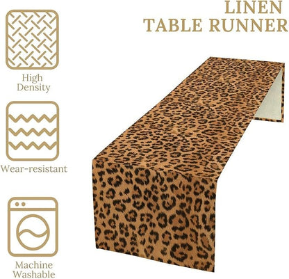 Leopard Print Table Runner Wildlife Vintage Cheetah Fur Spot Animal Skin Spots Pattern Table Cloth for Garden Farmhouse Wedding Party Vacation Dinner Home Decoration, 13x36 Inch