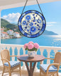 Stained Glass Window Hanging, Blue and White Plum Blossom Sun Catcher for Door Home Decor Flowers Suncatcher Christmas Mother's Day Birthday Gifts for Women Men Mom and Nana 6.3 in