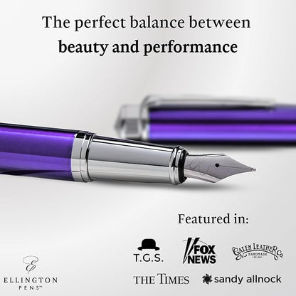 Ellington Pens Luxury Fountain Pen Set- Fountain Pens for Writing - Smooth Medium Nib - Includes Refillable Ink Converter, 3 Ink Cartridges [Black & Blue], Gift Box - Elegant Calligraphy