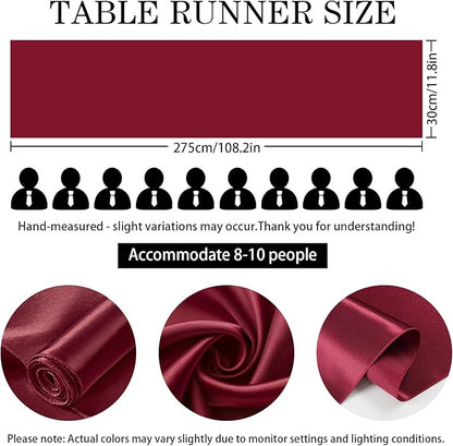 SHEJIZE 2 Pack Wine Red Satin Table Runner 12x108 Inches Long, Bright Silky Smooth Satin Table Runner Table Decor for Wedding Banquet Christmas Prom Event Birthday Party