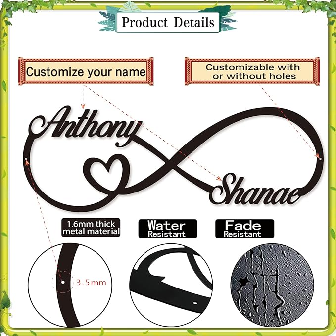 Personalized Infinity Symbol, Metal Love Sign, Custom Family Name Established Date, Metal Wall Art Decor, Valentine'S Day Gift For Her, Personalized Anniversary Wedding Engagement Gift For Couple