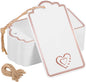 120 PCS Gift Tags with String Attached Foil Rose Gold Heart Paper Tags Writable Blank Tag for Gift Bags Wedding Baby Shower Birthday Presents Labeling DIY Craft Project Stocking Stuffers 3.5''×2''
