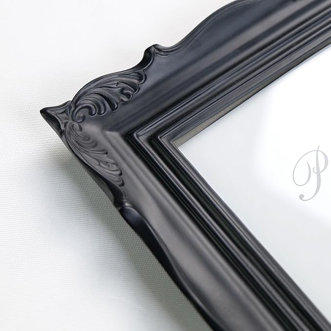 Cuspin Vintage 5x7 Picture Frame Black, Handmade Resin Frame with Carved Texture & Glass Front, Antique Retro Design for Tabletop Display or Wall Hanging, Black Photo Frames Home Decor