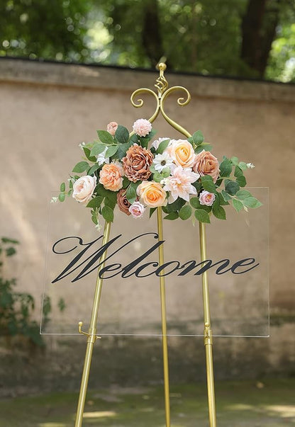 SERRAFLORA Artificial Flowers Combo Box Set Faux Flowers Bulk Flower Leaf with Stems for DIY Wedding Bouquets Centerpieces Baby Shower Party Home Decorations(Champagne Pink)