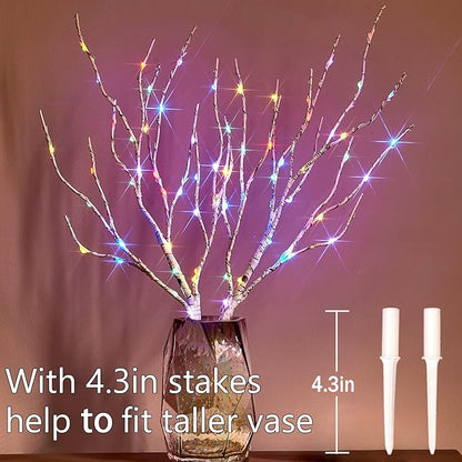Birchlitland Lighted Birch Branches Battery Operated 18IN 70 LED 8 Function, White or Multiple Colors, Artificial Decorative Branch Lights for Home and Holiday Decoration Indoor Outdoor
