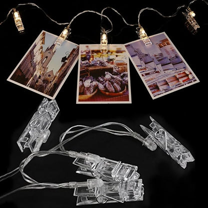 Twinkle Star 10ft 20 Photo Clip String Lights, Fairy Lights Battery Operated with Clips for Hanging Pictures Cards, Bedroom Wall Decor Party Wedding Home Halloween Christmas Decorations, Warm White