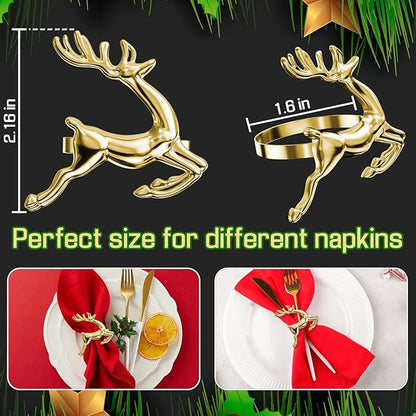 ZeeDix Gold Reindeer Christmas Napkin Rings Set of 24, Napkin Holder Ring for Christmas Dinner Table Decor Cloth Napkins, Wedding Receptions, Holiday Party, Banquet and Home Kitchen