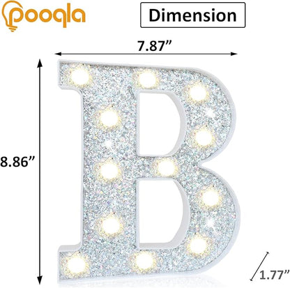 Pooqla Light Up Letters, LED Marquee Letters for Silver Birthday Decorations, Battery Powered Night Light Teenager Girl Room Decor, Gift for Girls Boys Wedding Bedroom Christmas Party Decor, Letter B
