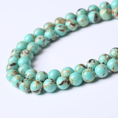 Gold Wire Turquoisee Stone Beads Gemstone Round Crystal Energy Jade Beads Stone Beads for Jewelry Making DIY Bracelet Necklace Jewelry Making 1 Strand 15.5inch 45PCS 8MM
