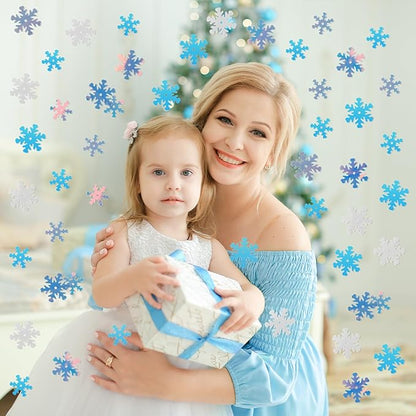 MARFOREVER Snowflakes Glitter Confetti, Christmas Sparkly Clear and White Snowflake Scatter Mixed Size Winter Party Sprinkles Winter Wonderland Frozen Decorations