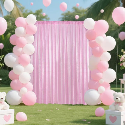 Matte Pink Sequin Backdrop Curtain 4 Pieces 2FTx8FT Glitter Photography Backdrop for Party Wedding Birthday Christmas Decorations