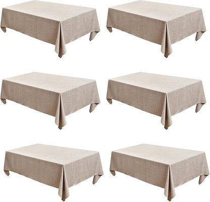 Fitable Faux Linen Tablecloths Rectangle 60 x 120 Inch - 6 Pack Neutral Table Clothes for 8 Foot Tables, Nature Faux Burlap Table Covers for Wedding, Party, Farmhouse, Banquet, Buffet