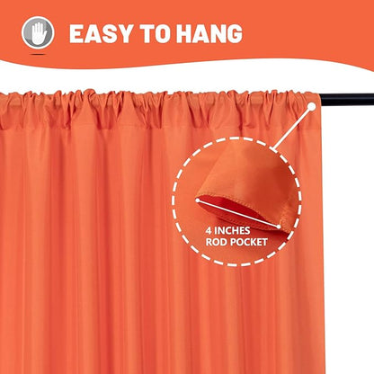 MYSKY HOME Orange Backdrop Curtains for Parties, Weddings, Stage - Light Filtering, Sliding Drapes, 5ft x 10ft, 2 Panels