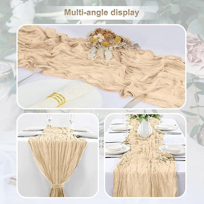10 Pack Nude Cheesecloth Table Runner 35x120 Inch 10Ft Rustic Gauze Cheese Cloth Table Runner Sheer Cheesecloth Table Runners for Wedding Party Bridal Shower Decoration