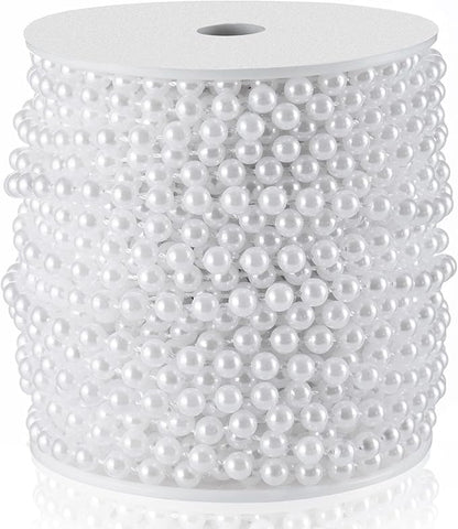 Craft String Pearls 6MM Pearl Bead, 66 Feet White Faux Pearl Garland Spool Roll Strand Wedding Party Decoration, Christmas Tree Decorations