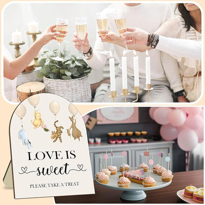 Winnie Love is Sweet Please Take A Treat Sign, Classic Pooh Love is Sweet Sign for Dessert Table, Cute Animals Decor Bridal Shower Welcome Sign, Wedding Sign Baby Shower Favors for Guests