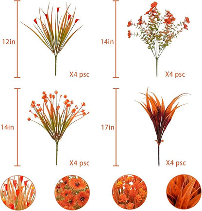 16 Pcs Fake Fall Flowers Decor Faux Fall Plants UV Resistant Artificial Fall Flower Decorations for Home Table Centerpiece Wedding Harvest Baby Shower Party