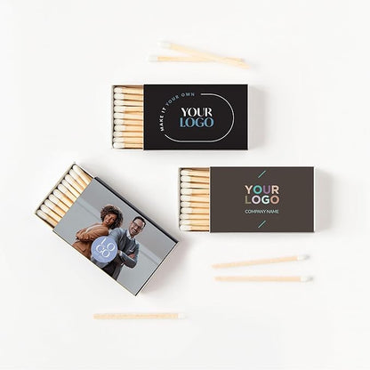 Weddingstar Matchboxes with Custom Printed Stickers for Corporate Gift - Your Business Logo - Pack of 50 Black