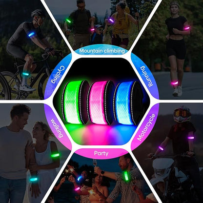 LED Armband for Running Walking Cycling, Multicolor Light Up Armband with Battery Indicator, Rechargeable Running Lights Safety Band for Night Visibility,Adjustable Reflective Gear for Adults & Kids