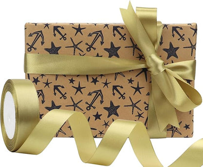 Champagne Gold Solid Satin Ribbon 1 Inch 25 Yards Solid Polyester Fabric Ribbon for Gift Wrapping Wedding Christmas Baby Shower Birthday Party Decoration Handmade Immortal Flower Craft