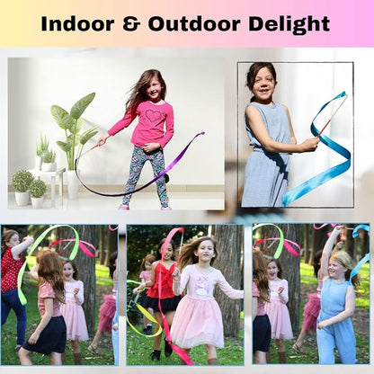 Ribbon Dancing Wands 20pcs Pack, Party Favor for Girls Birthday Party Supplies, Gymnastic Party Favors for Kids Outdoor Games (Mixed Color with White Handle, 20pcs set)
