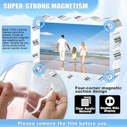 Aheroi Acrylic Picture Frames, 3 Pack 4x6 Clear Scalloped Photo Frame Freestanding Magnetic Double Sided Picture Frames, Transparent Thickened Frameless Acrylic Sign Holder, No Instal