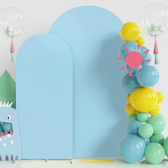 Fomcet Wedding Arch Cover 7.2FT, 6FT Dusty Blue Spandex Fitted Fabric Arch Backdrop Covers 2 Set for Round Top Chiara Arched Backdrop Stand Cover for Wedding Birthday Party Baby Shower Decor