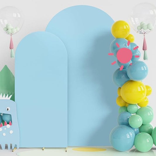Fomcet Wedding Arch Cover 7.2FT, 6FT Dusty Blue Spandex Fitted Fabric Arch Backdrop Covers 2 Set for Round Top Chiara Arched Backdrop Stand Cover for Wedding Birthday Party Baby Shower Decor