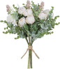 Meldel 3Pcs Rose Bouquet Light Champagne Artificial Flowers Peony Eucalyptus Plants Silk Flower Arrangements Wedding Bouquets Decorations Plastic Floral Centerpieces for Home Kitchen Party Decor