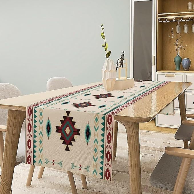 Aztec Table Runner Southwestern Native Vintage Geometric Pattern Table Runner Retro Country Table Dinner Decoration 13x60 Inch