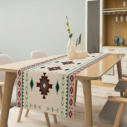 Aztec Table Runner Southwestern Native Vintage Geometric Pattern Table Runner Retro Country Table Dinner Decoration 13x60 Inch