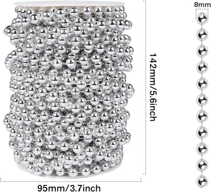 [66 Feet] Silver Pearl Beads Garland, 8MM 22 Yards Silver Faux Pearl Beads String Roll Bulk for DIY Craft Christmas Tree Wedding Party Decoration