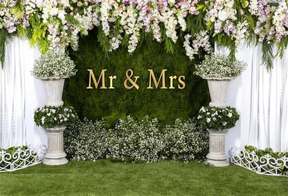 Wedding Arch Flower Backdrop 7x5ft - Mr to Mrs Engagement & Anniversary Photography Background