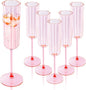 Ciaell 24 Pack Pink Plastic Champagne Flutes - 6 Oz Flower Wavy Champagne Glasses - Heavy Duty Vintage Disposable Glassware for Party & Anniversary & Wedding
