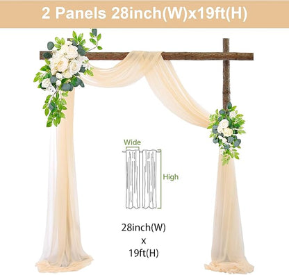 2 Panels Wedding Arch Draping Fabric Champagne Sheer Backdrop Curtain Arch Drape for Wedding Ceremony Reception,Bridal Shower Party Decorations 28" X 19ft