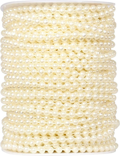 [118Feet] Pearl Beads Garland, 5MM 39Yards Faux Pearl Beads String Roll Bulk for DIY Craft Wedding Party Christmas Tree Decoration