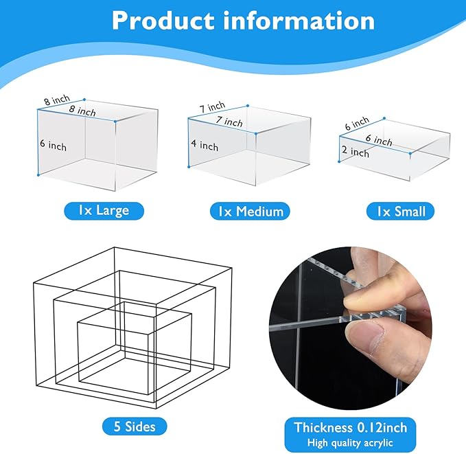 6Pcs Clear Buffet Risers Acrylic Boxes Display Food Risers for Buffet Table Platter Parties Weddings Catering Dessert Collectibles Figures Show ( 6''x7''x8'')