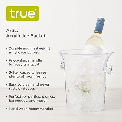 True Clear Acrylic Ice Bucket with Handles, 3-Liter Capacity, Durable Wine and Champagne Bucket, Perfect Ice Buckets for Parties, BBQs, Weddings, Picnics, Holidays, Outdoors, 8.75" x 8.25", Set of 1