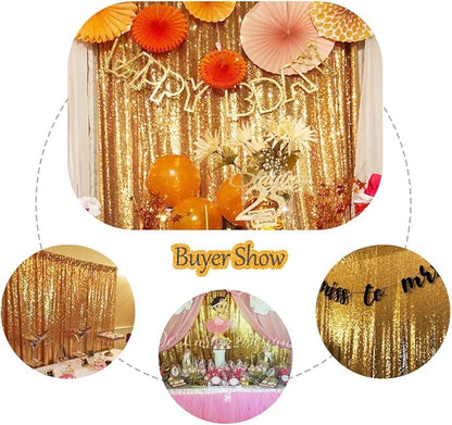 SquarePie Sequin Backdrop Curtain Not See Through Background for Wedding Party 8FT x 8FT Gold